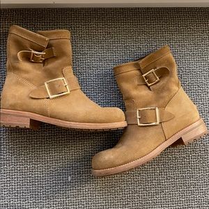 Jimmy Choo Tan Suede Moto Boots